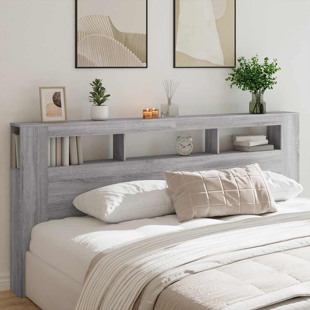 Sengegavl med LED grå sonoma 220x18,5x103,5 cm konstruert tre