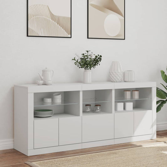 Skjenk med LED-lys hvit 162x37x67 cm