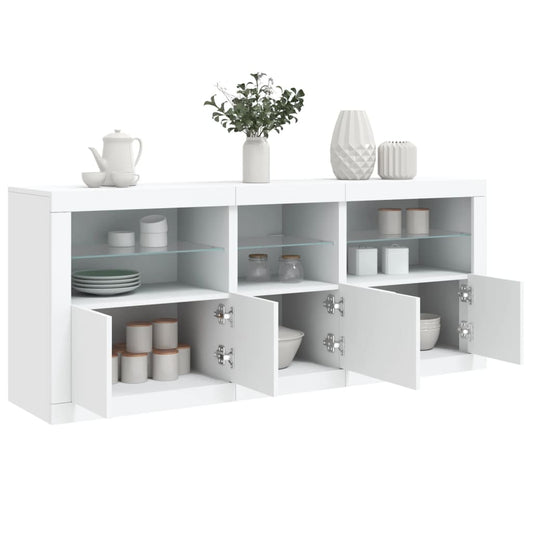 Skjenk med LED-lys hvit 162x37x67 cm