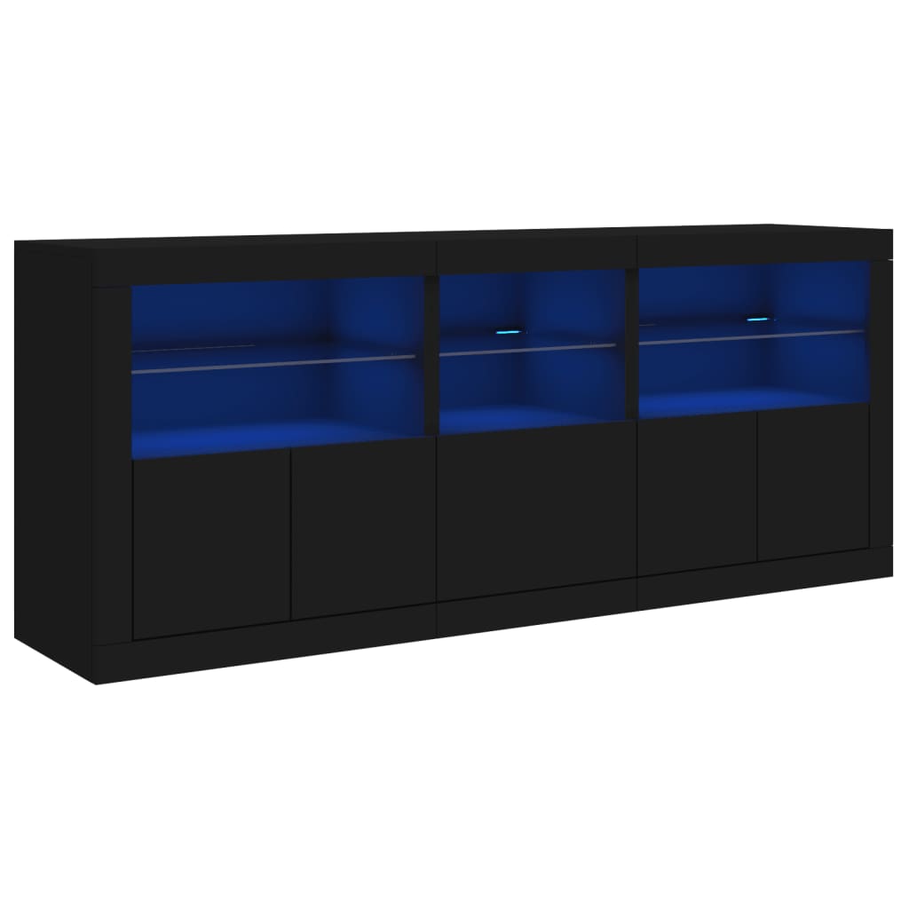 Skjenk med LED-lys svart 162x37x67 cm