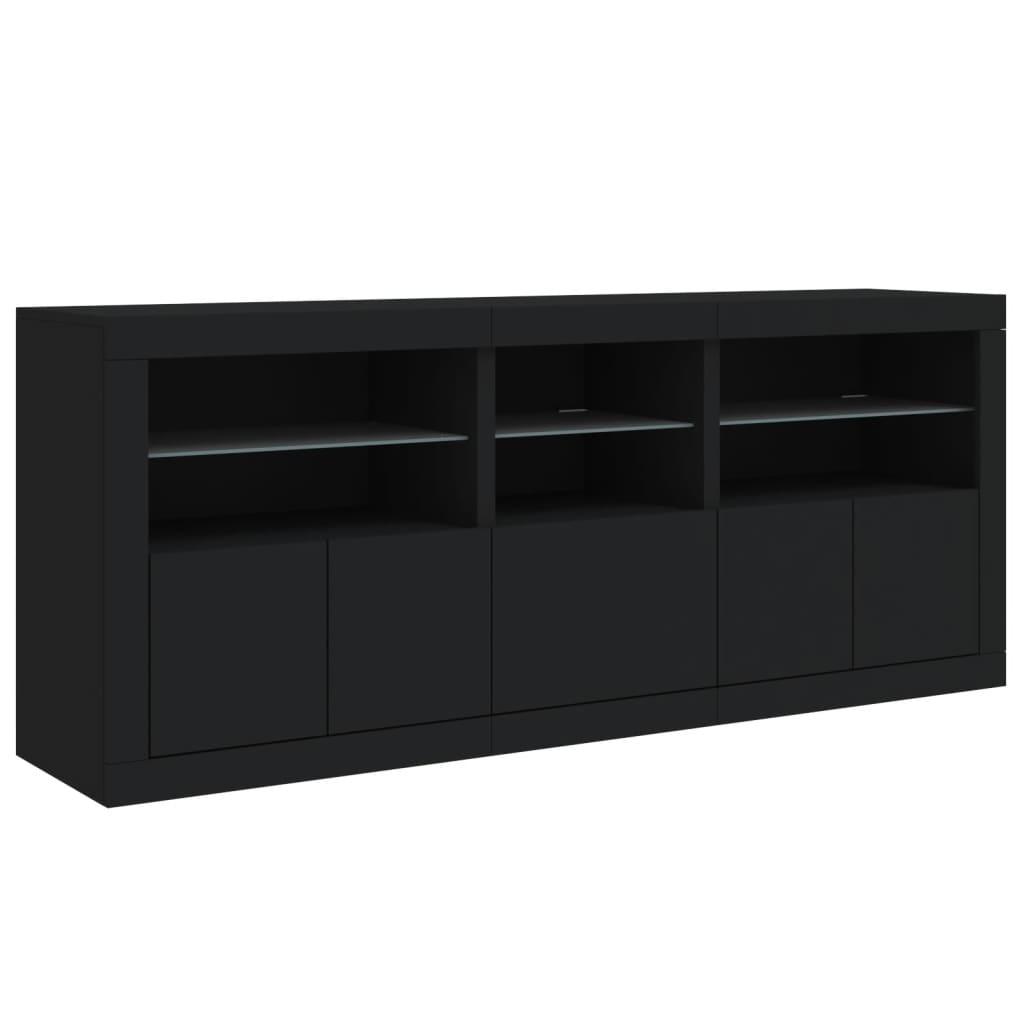 Skjenk med LED-lys svart 162x37x67 cm