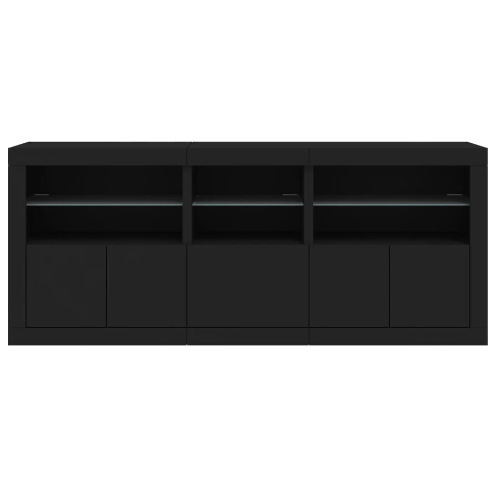 Skjenk med LED-lys svart 162x37x67 cm