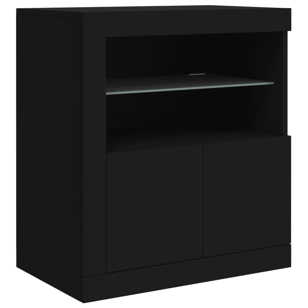 Skjenk med LED-lys svart 162x37x67 cm