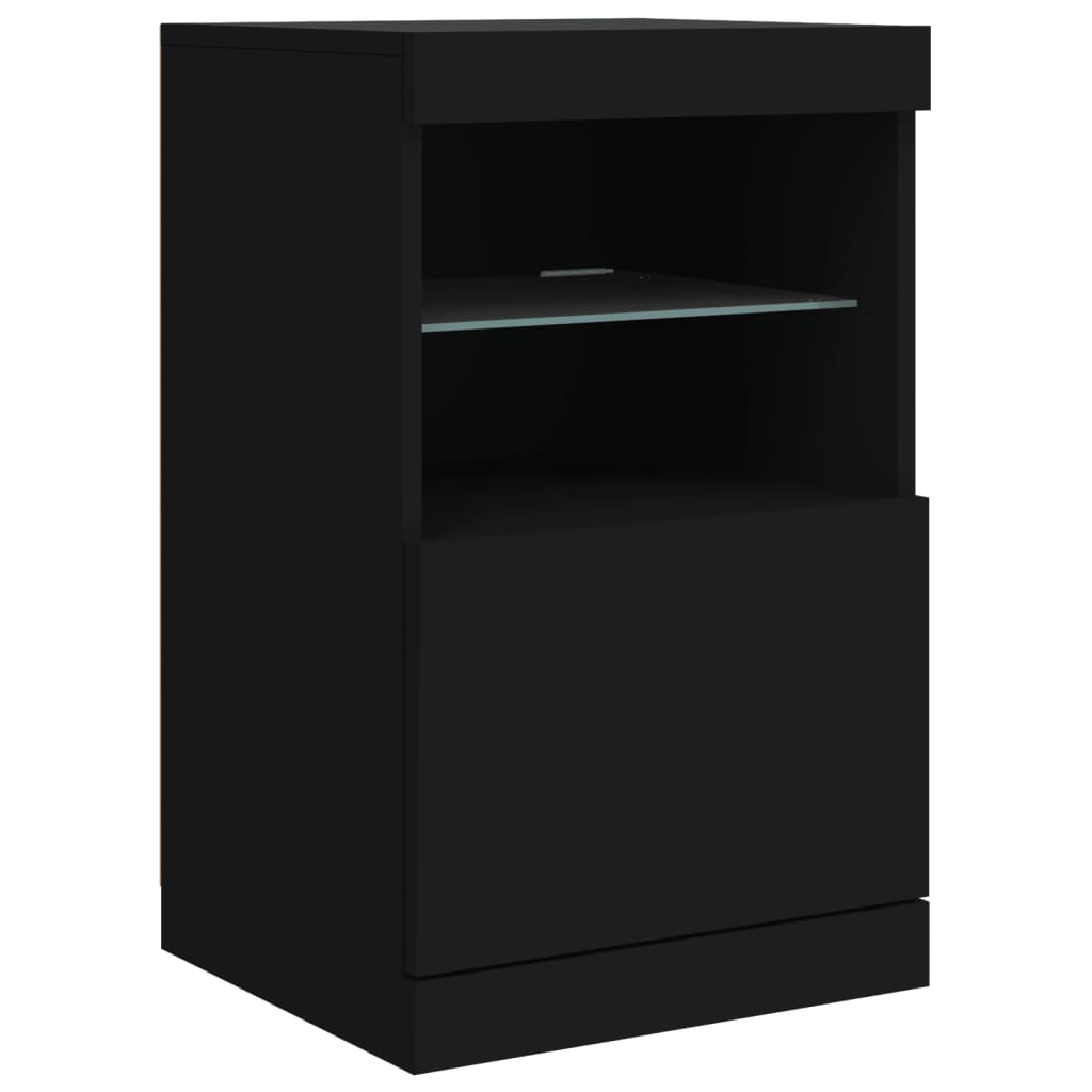 Skjenk med LED-lys svart 162x37x67 cm