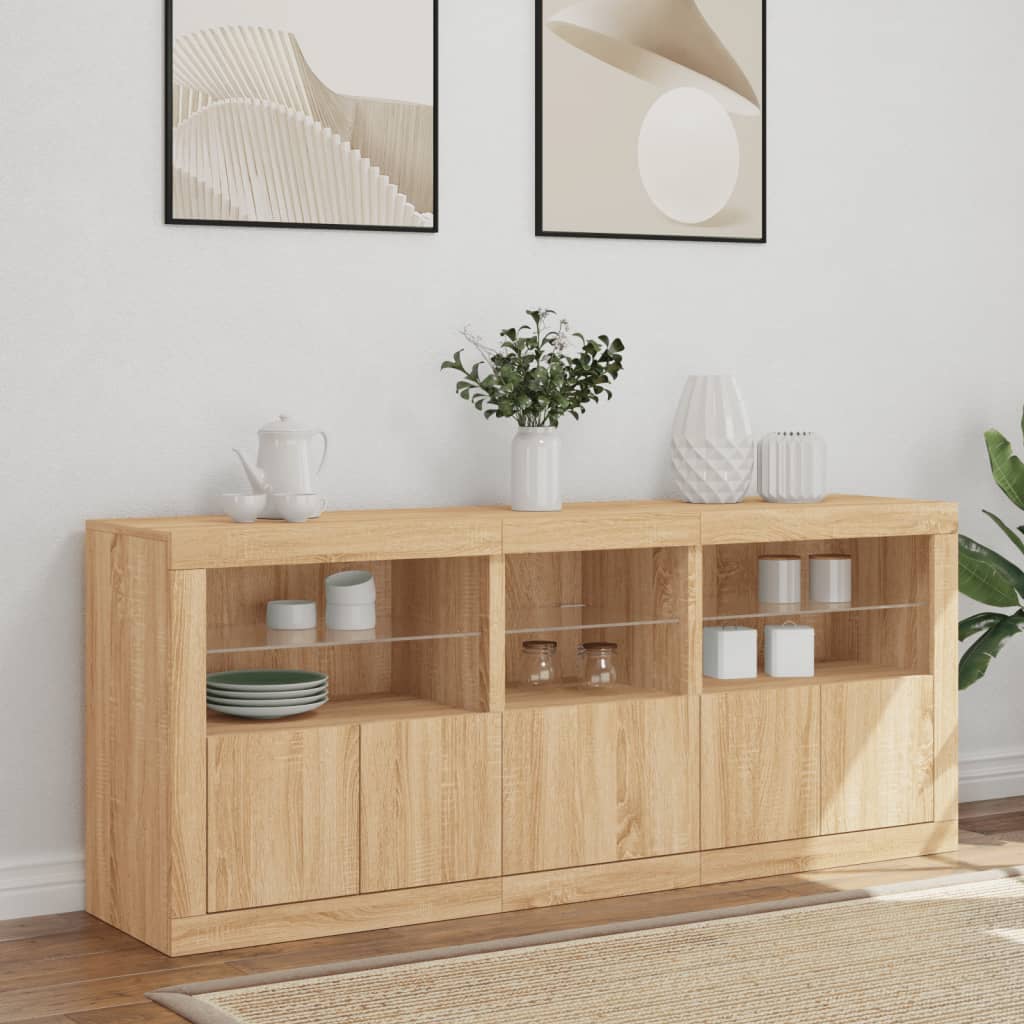 Skjenk med LED-lys sonoma eik 162x37x67 cm vidaXL