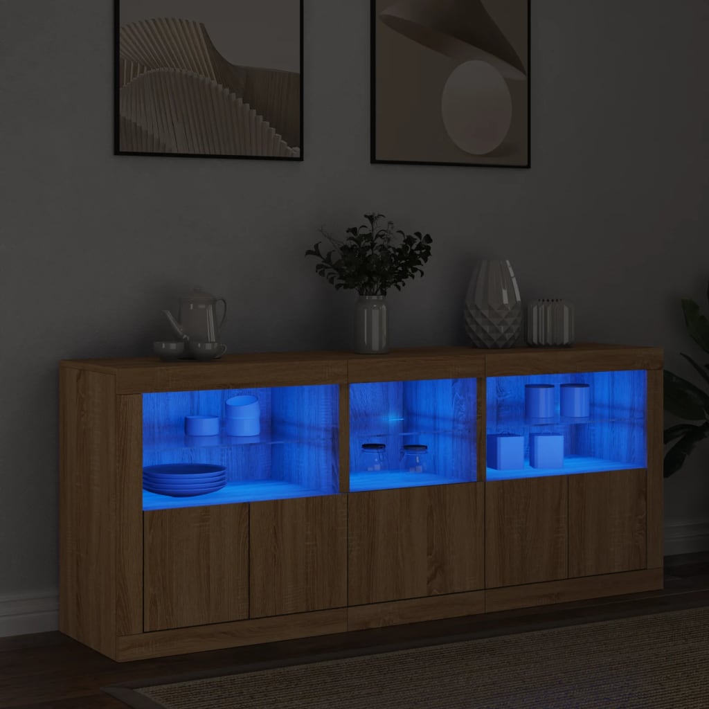 Skjenk med LED-lys sonoma eik 162x37x67 cm vidaXL