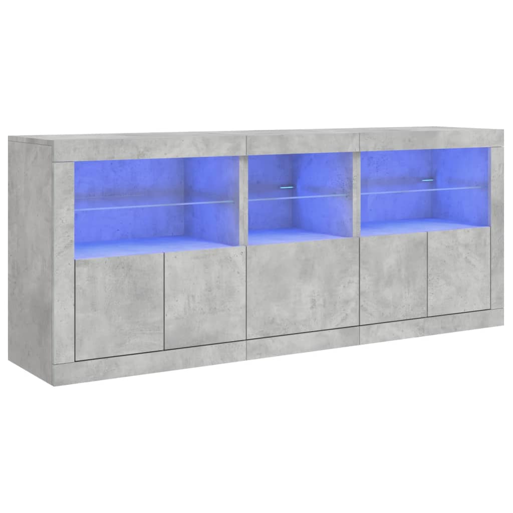 Skjenk med LED-lys betonggrå 162x37x67 cm vidaXL