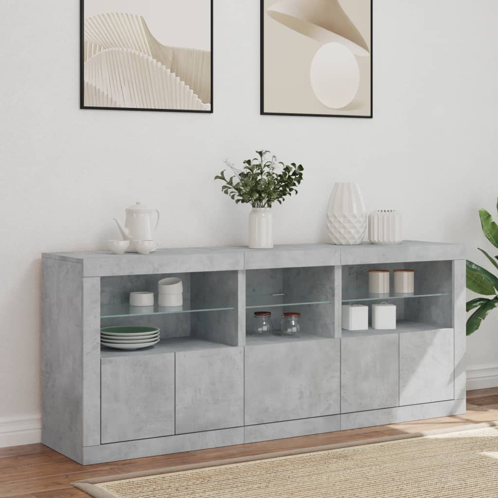 Skjenk med LED-lys betonggrå 162x37x67 cm vidaXL