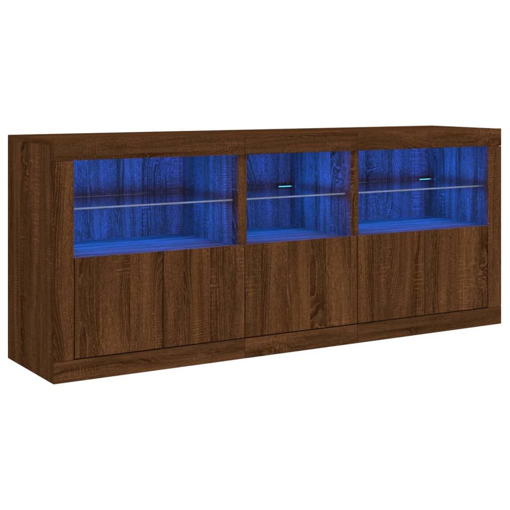 Skjenk med LED-lys brun eik 162x37x67 cm