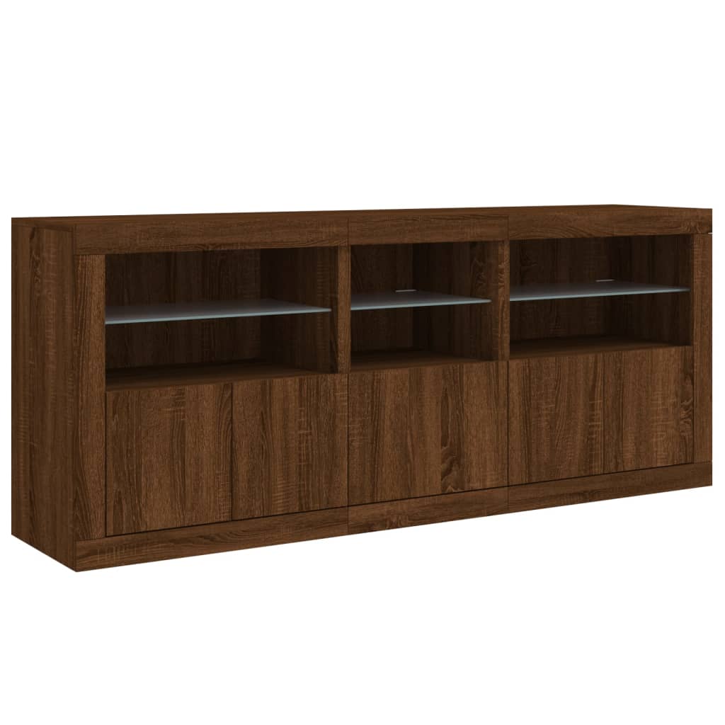 Skjenk med LED-lys brun eik 162x37x67 cm
