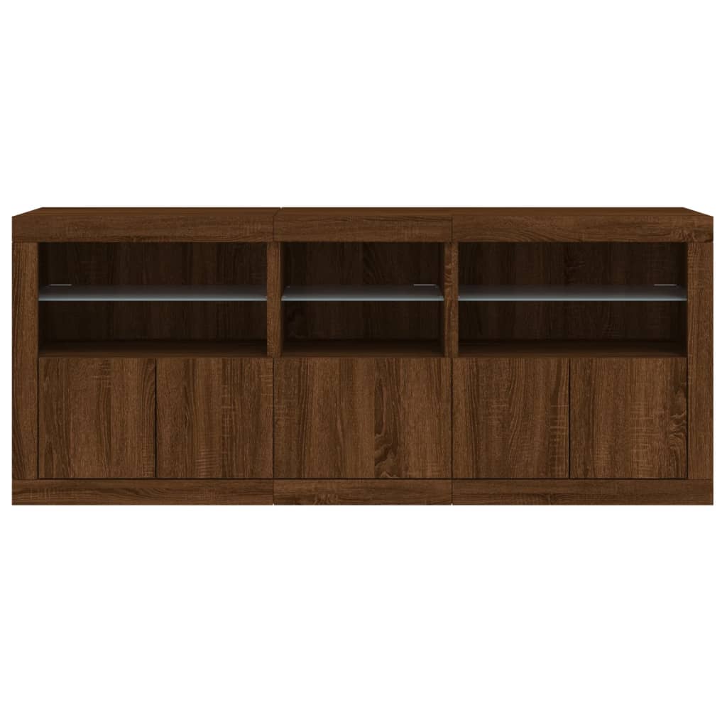 Skjenk med LED-lys brun eik 162x37x67 cm