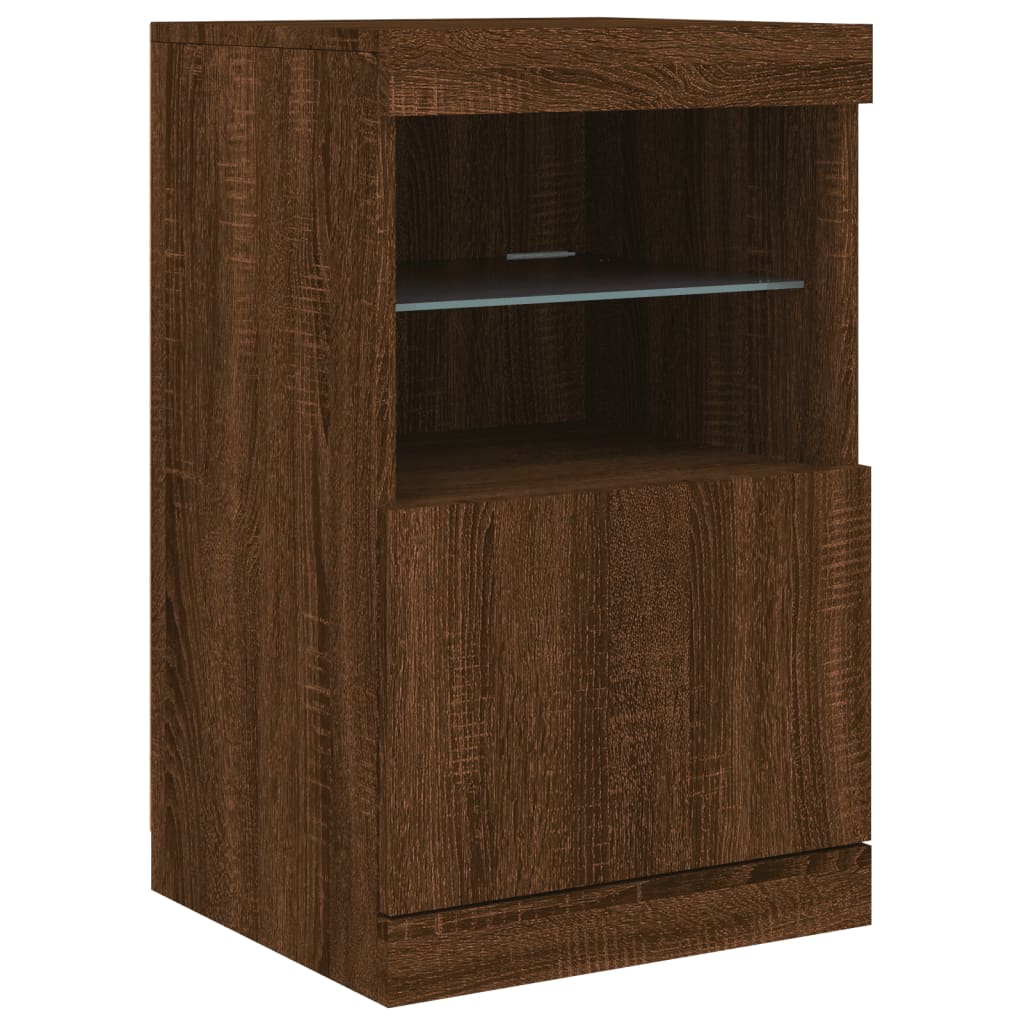 Skjenk med LED-lys brun eik 162x37x67 cm