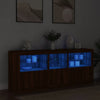 Skjenk med LED-lys brun eik 162x37x67 cm