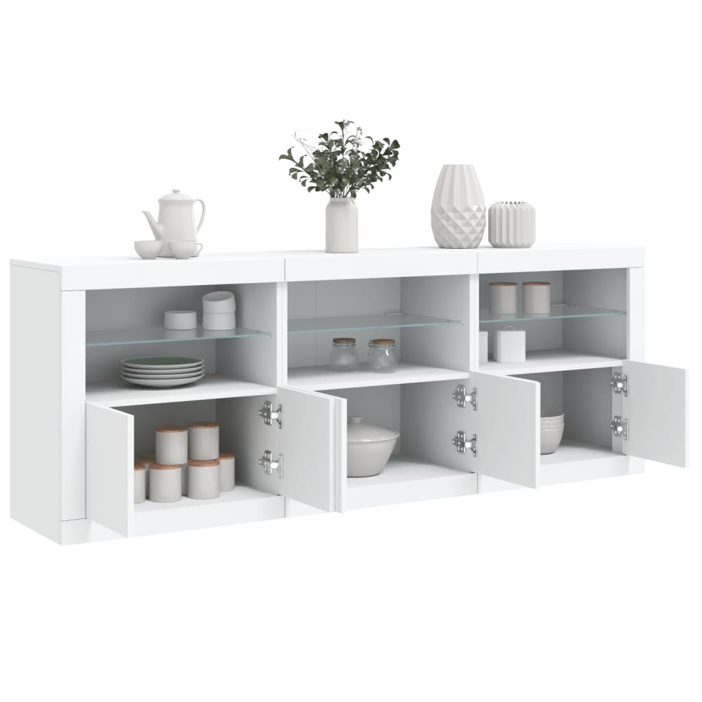 Skjenk med LED-lys hvit 181,5x37x67 cm