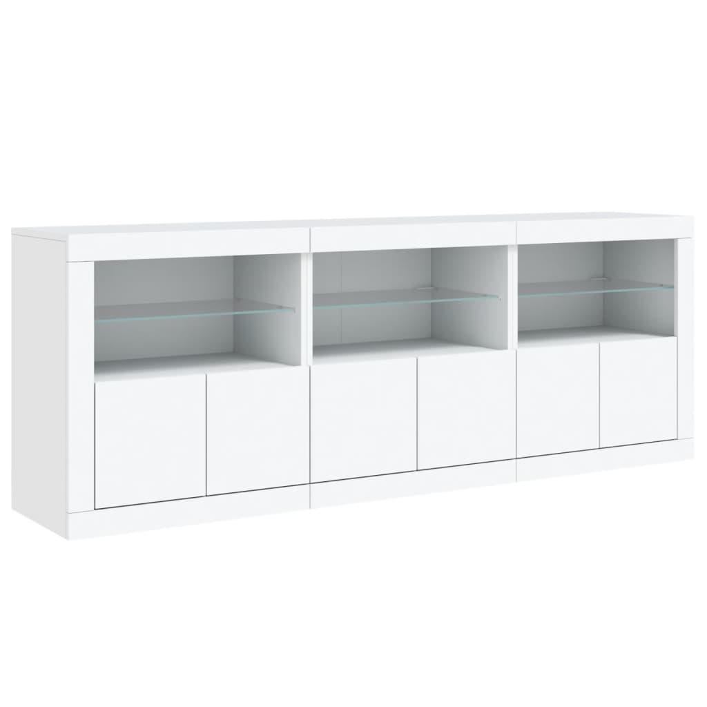 Skjenk med LED-lys hvit 181,5x37x67 cm