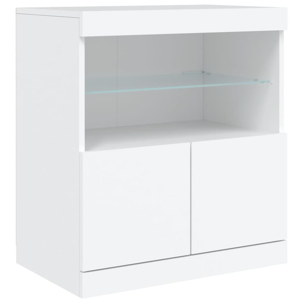 Skjenk med LED-lys hvit 181,5x37x67 cm