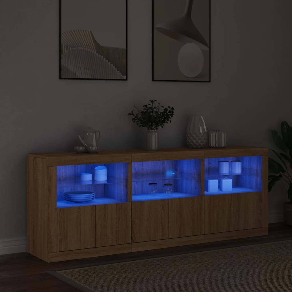 Skjenk med LED-lys sonoma eik 181,5x37x67 cm vidaXL