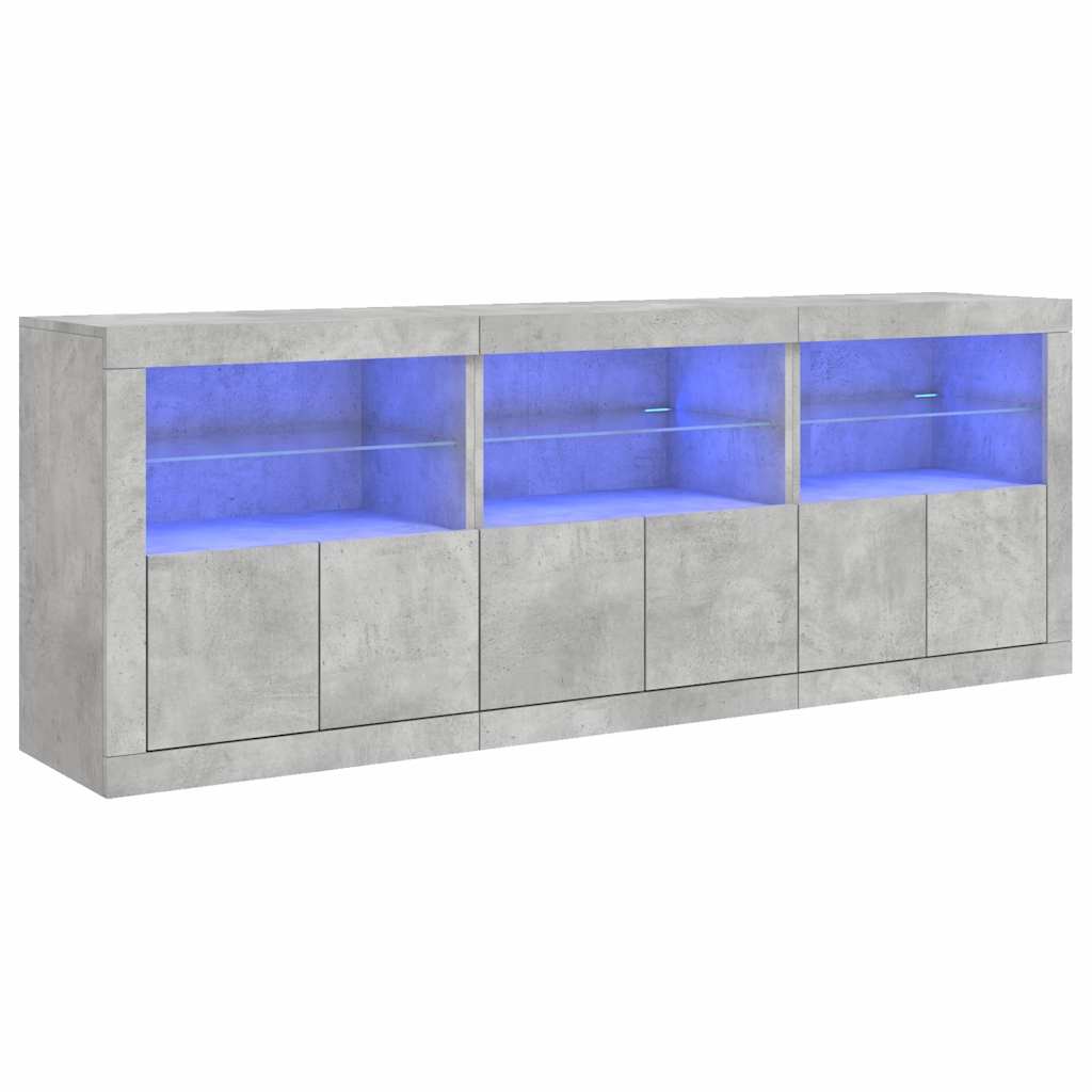 Skjenk med LED-lys betonggrå 181,5x37x67 cm vidaXL