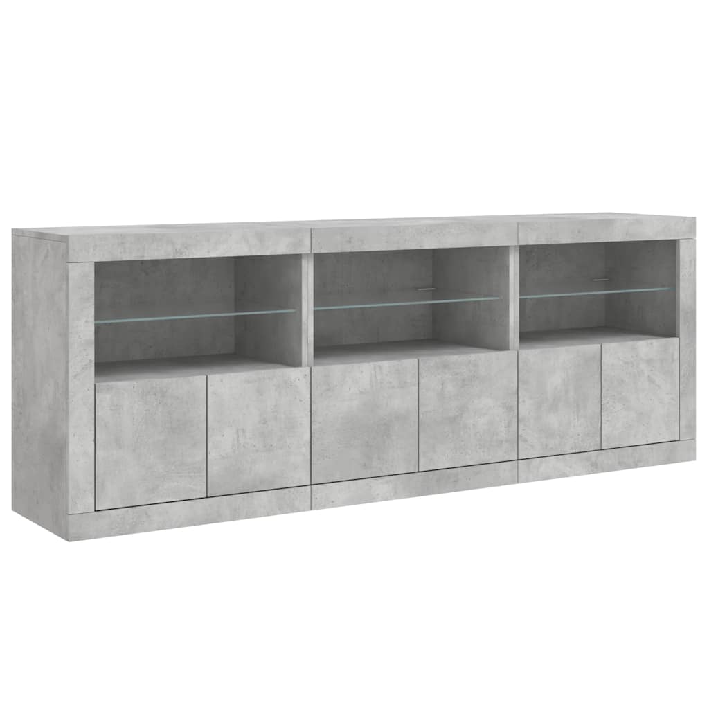 Skjenk med LED-lys betonggrå 181,5x37x67 cm vidaXL
