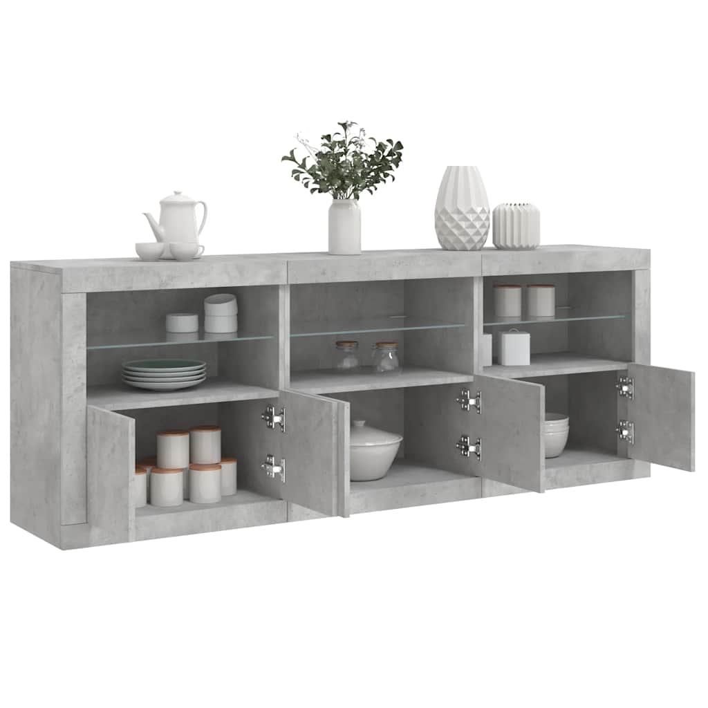 Skjenk med LED-lys betonggrå 181,5x37x67 cm vidaXL