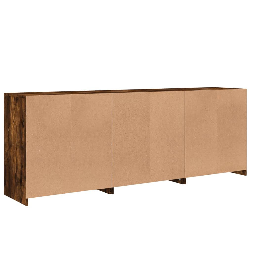 Skjenk med LED-lys røkt eik 181,5x37x67 cm