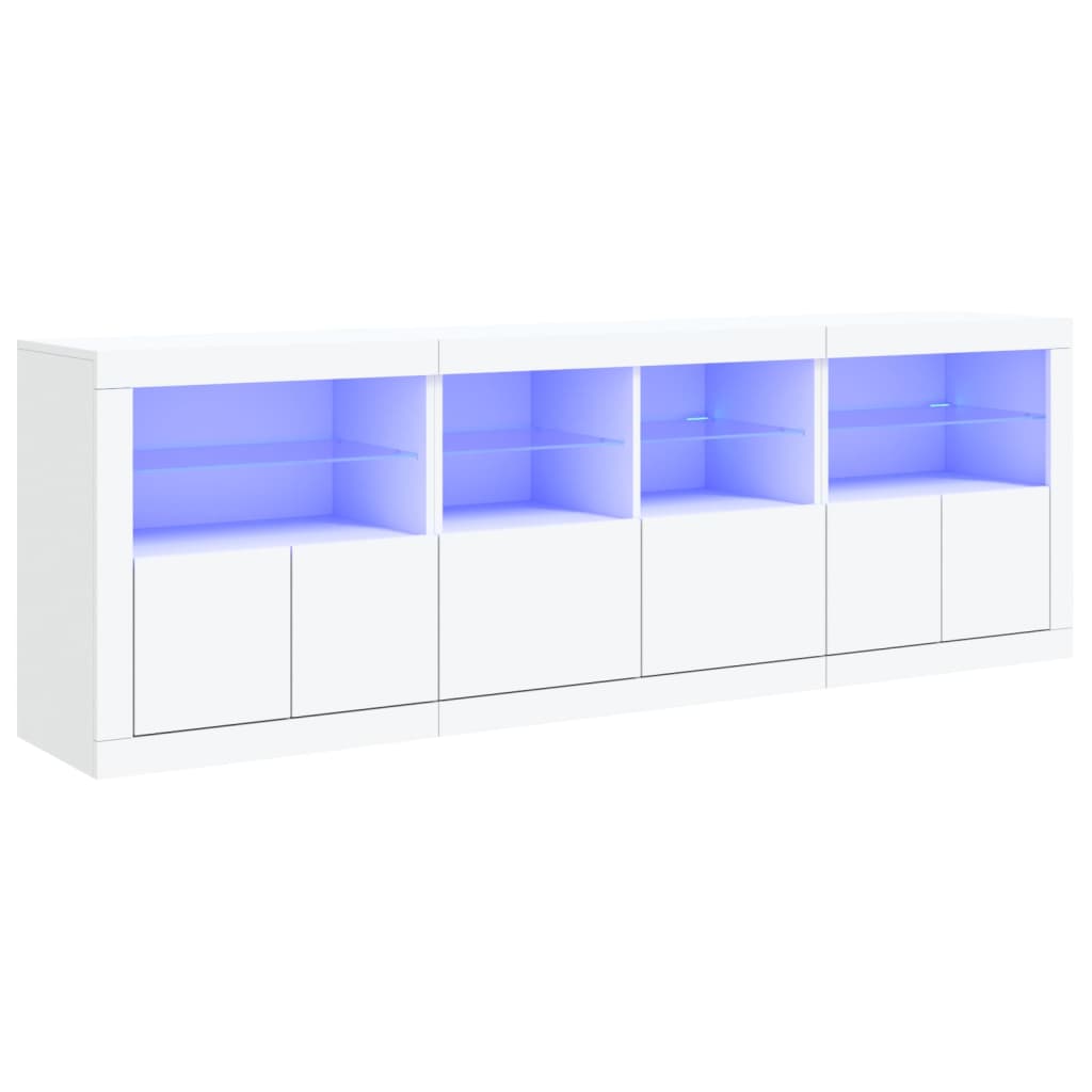 Skjenk med LED-lys hvit 202x37x67 cm