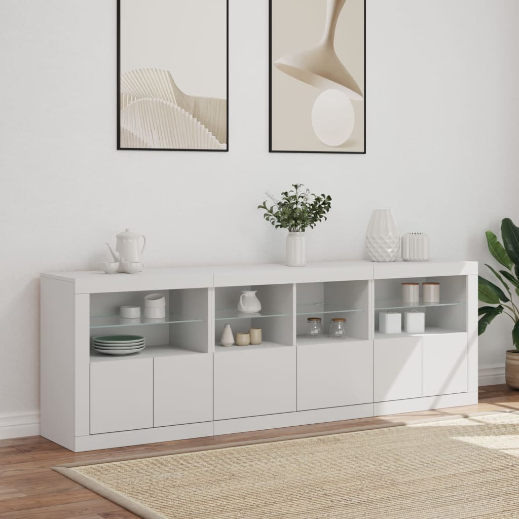 Skjenk med LED-lys hvit 202x37x67 cm