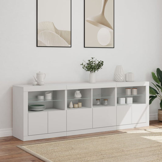 Skjenk med LED-lys hvit 202x37x67 cm