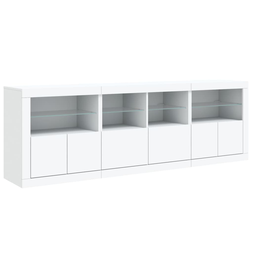 Skjenk med LED-lys hvit 202x37x67 cm