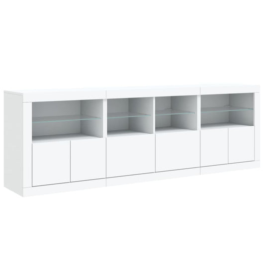 Skjenk med LED-lys hvit 202x37x67 cm