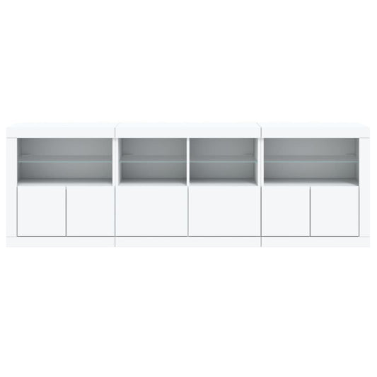 Skjenk med LED-lys hvit 202x37x67 cm