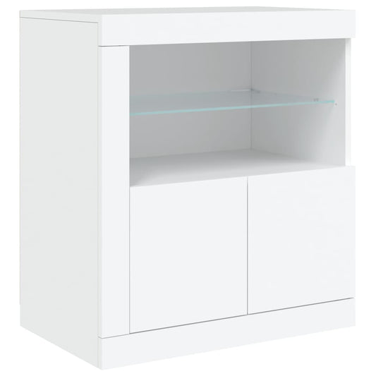 Skjenk med LED-lys hvit 202x37x67 cm