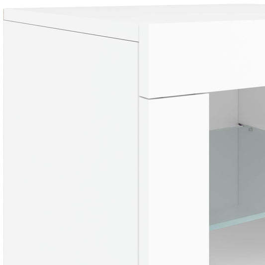 Skjenk med LED-lys hvit 202x37x67 cm