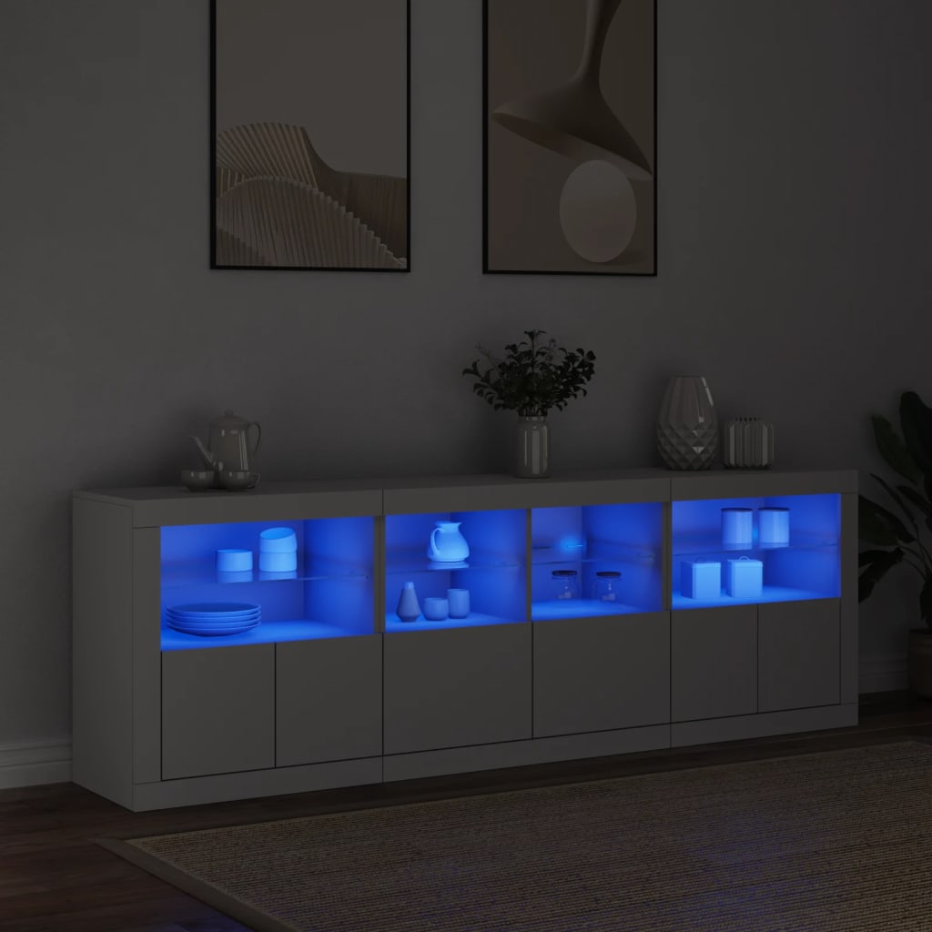 Skjenk med LED-lys hvit 202x37x67 cm