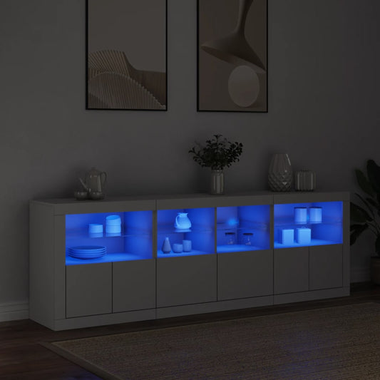 Skjenk med LED-lys hvit 202x37x67 cm