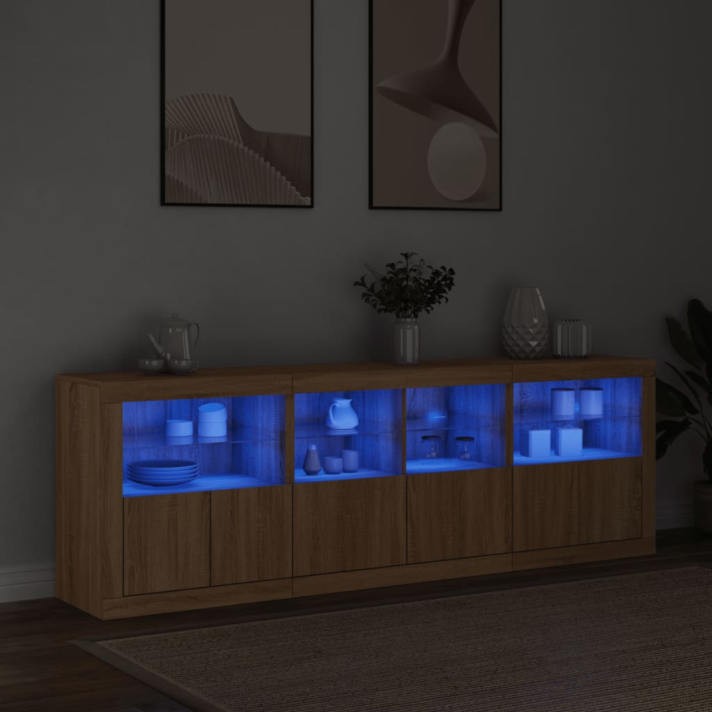 Skjenk med LED-lys sonoma eik 202x37x67 cm vidaXL