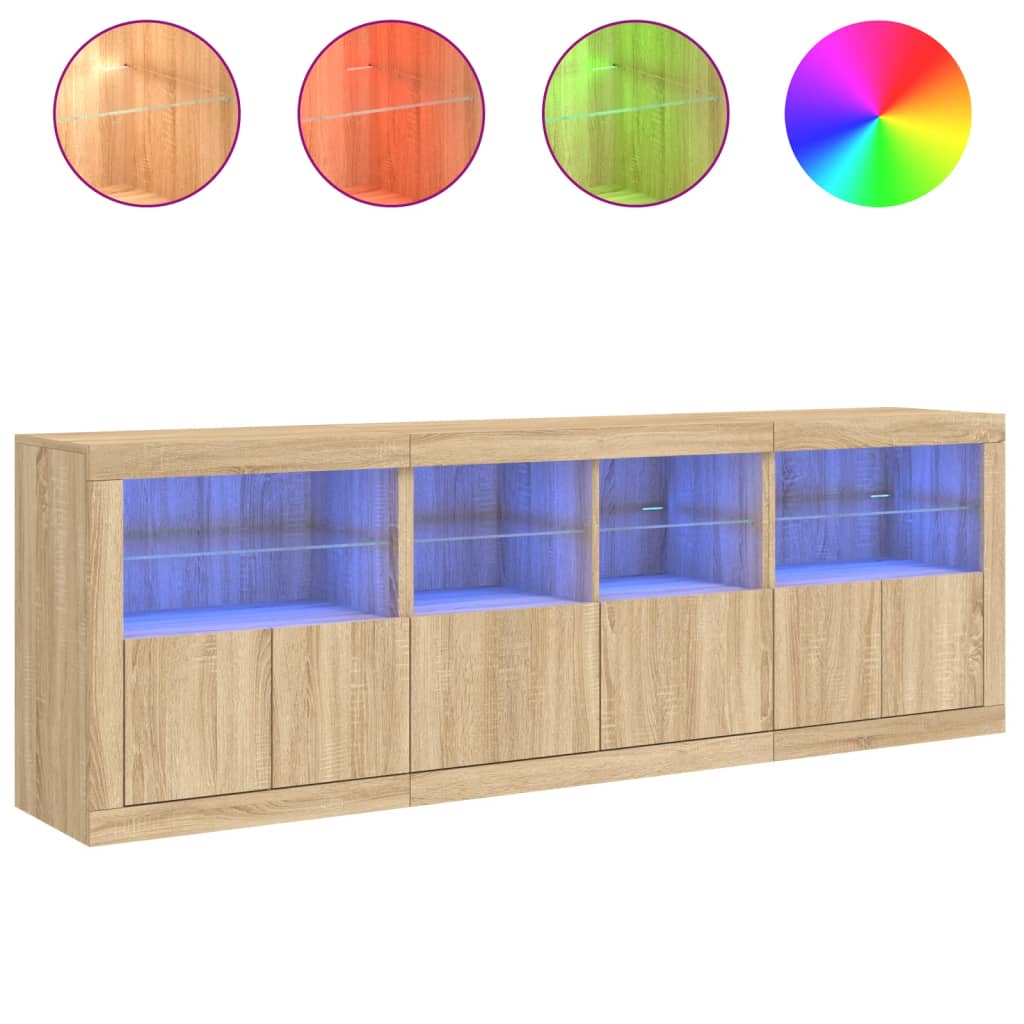 Skjenk med LED-lys sonoma eik 202x37x67 cm vidaXL