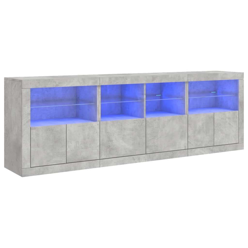 Skjenk med LED-lys betonggrå 202x37x67 cm vidaXL