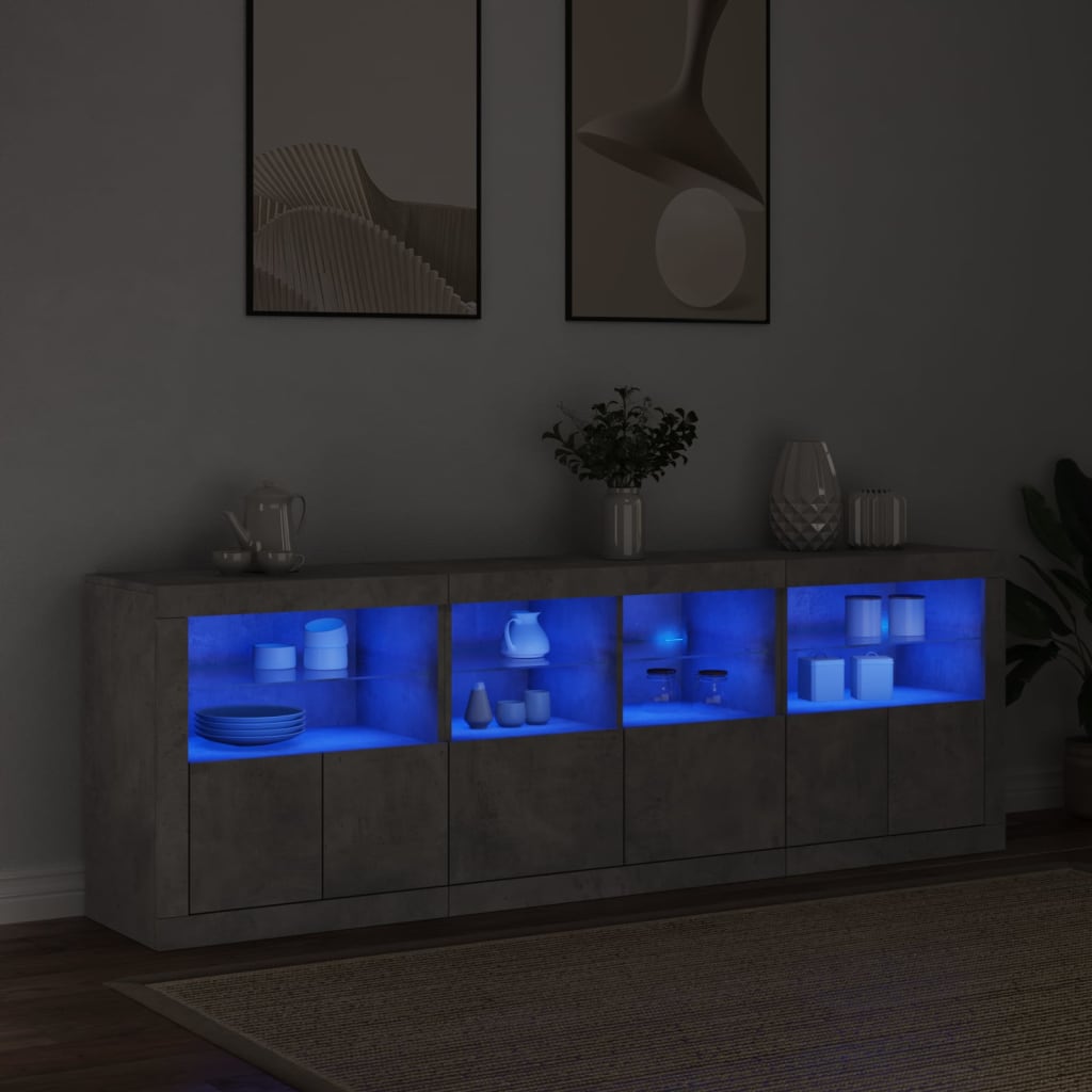 Skjenk med LED-lys betonggrå 202x37x67 cm vidaXL