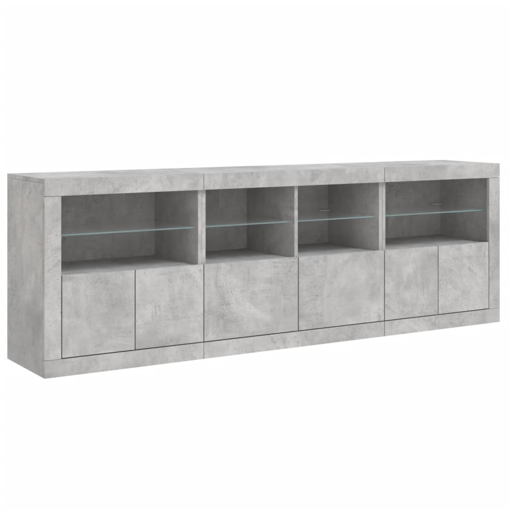Skjenk med LED-lys betonggrå 202x37x67 cm vidaXL
