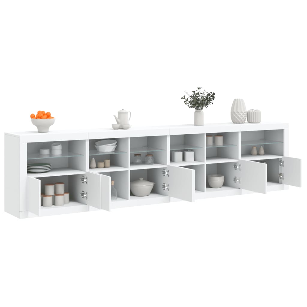 Skjenk med LED-lys hvit 283x37x67 cm