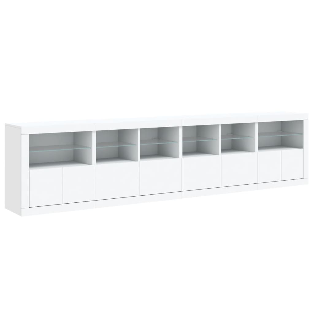 Skjenk med LED-lys hvit 283x37x67 cm