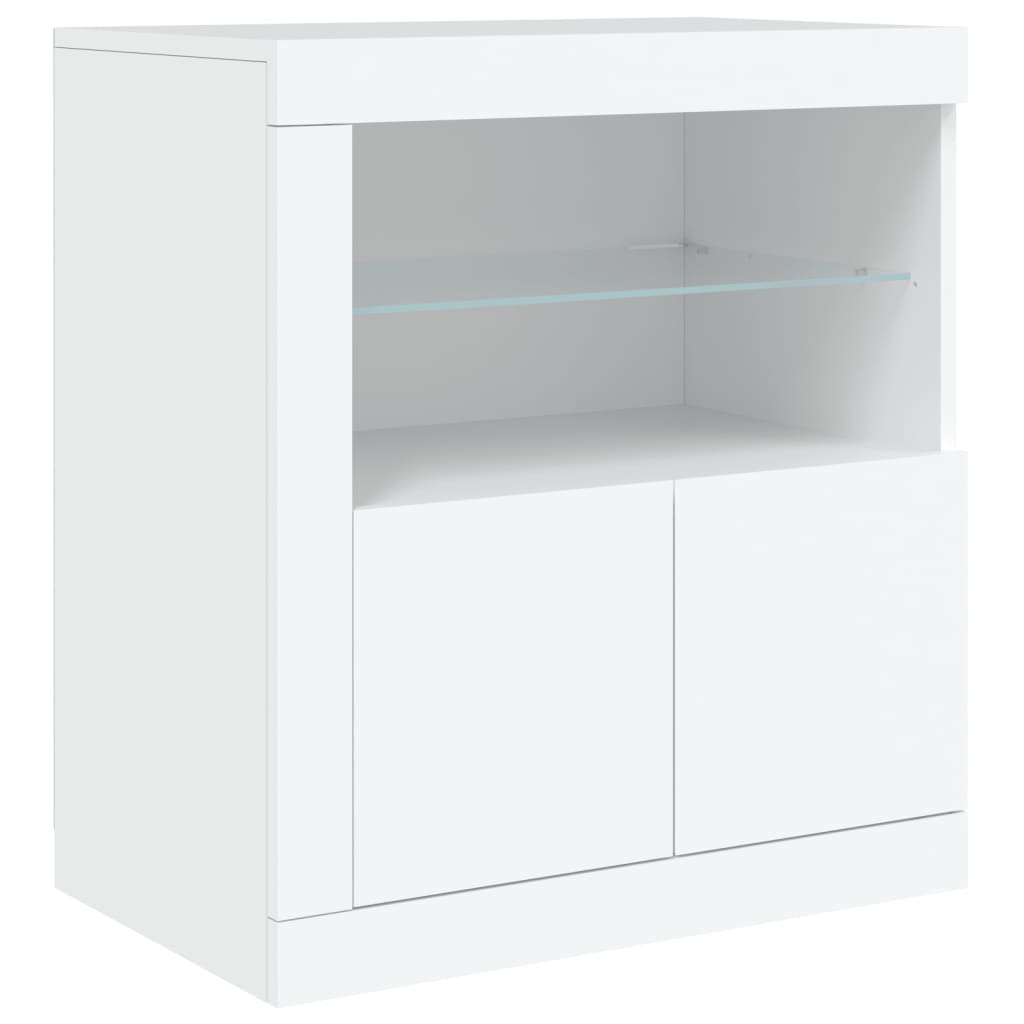Skjenk med LED-lys hvit 283x37x67 cm