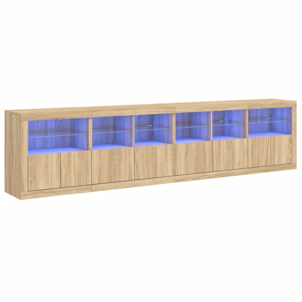 Skjenk med LED-lys sonoma eik 283x37x67 cm vidaXL