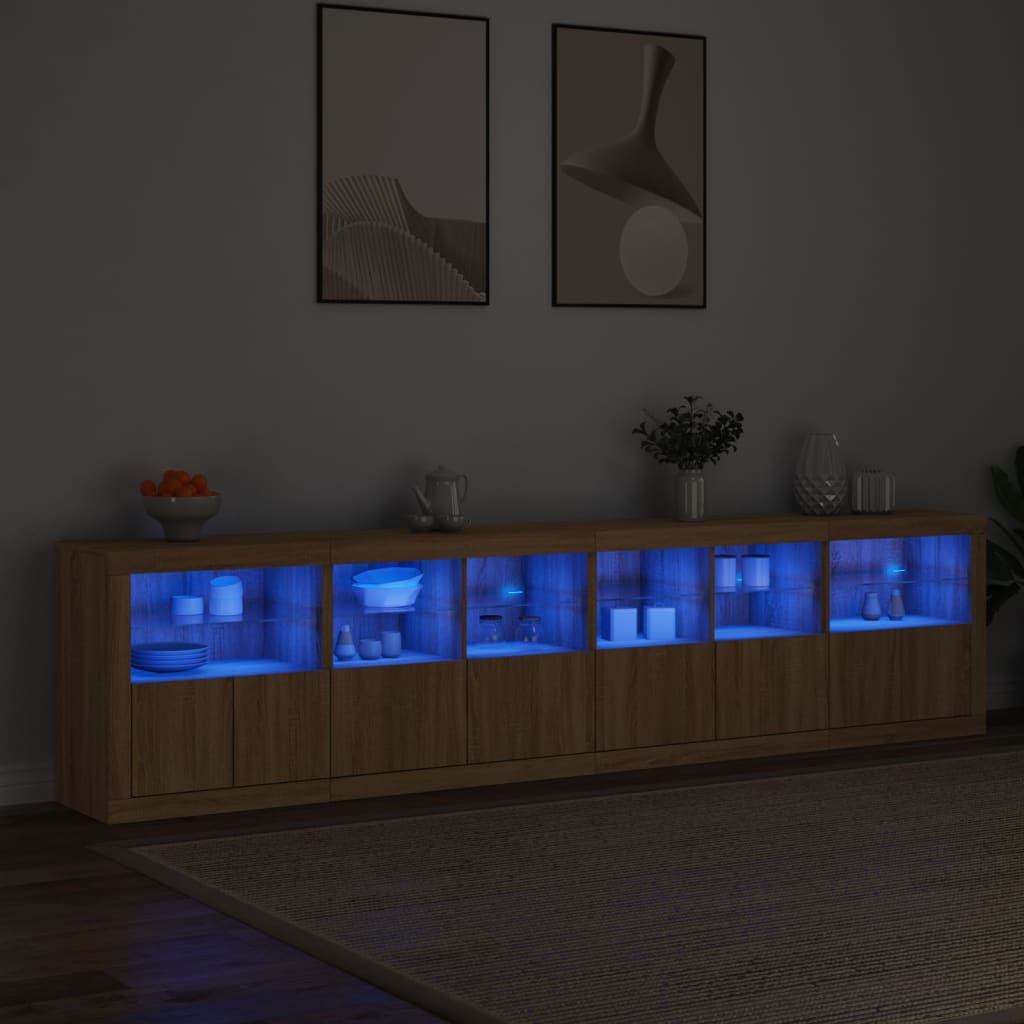 Skjenk med LED-lys sonoma eik 283x37x67 cm vidaXL