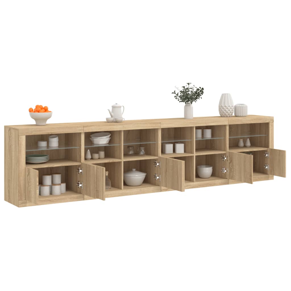 Skjenk med LED-lys sonoma eik 283x37x67 cm vidaXL