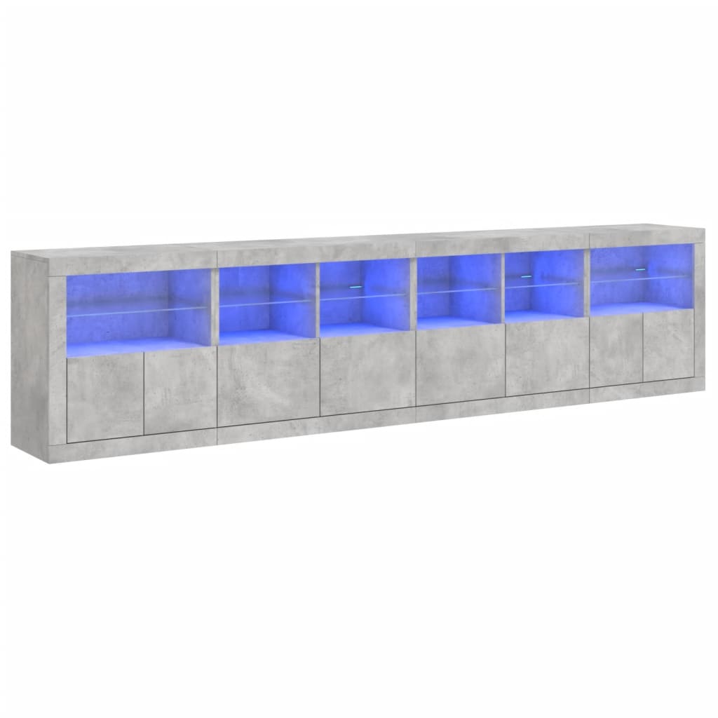 Skjenk med LED-lys betonggrå 283x37x67 cm vidaXL