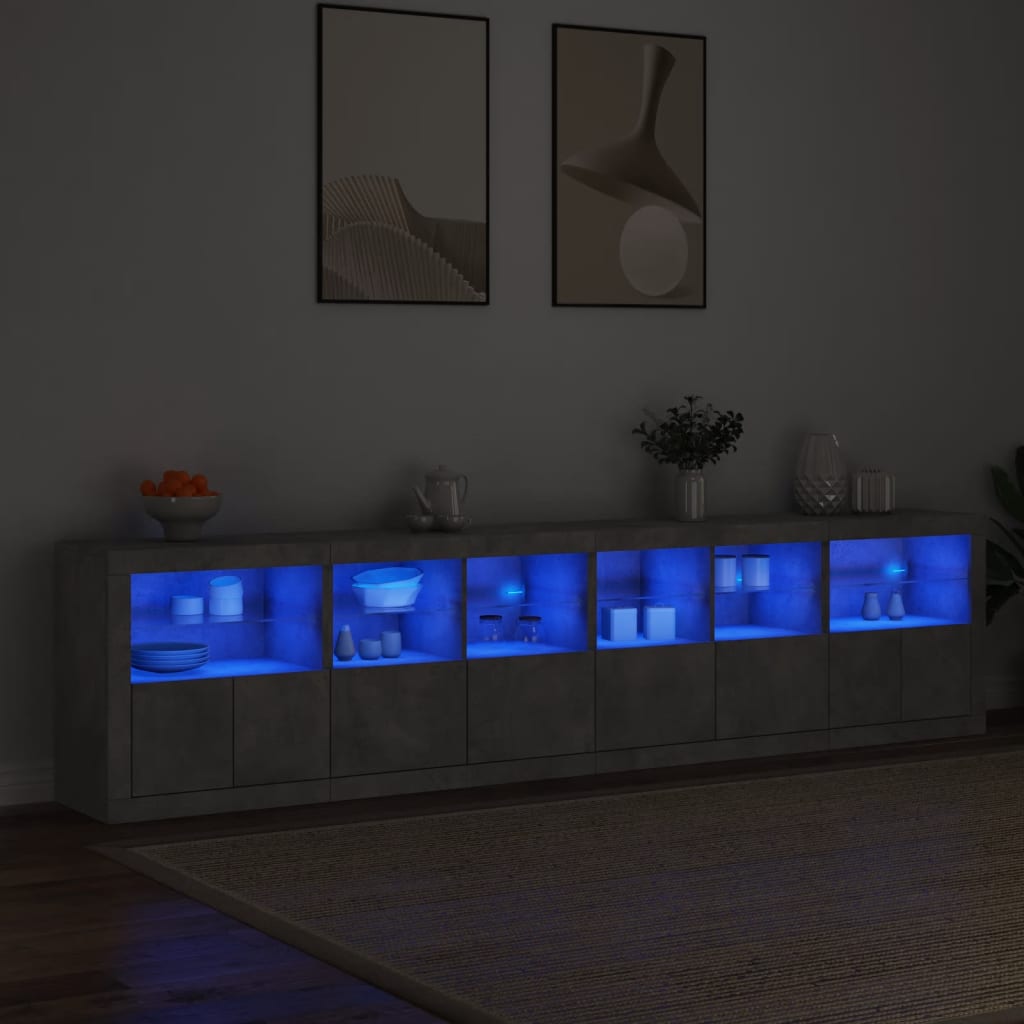 Skjenk med LED-lys betonggrå 283x37x67 cm vidaXL