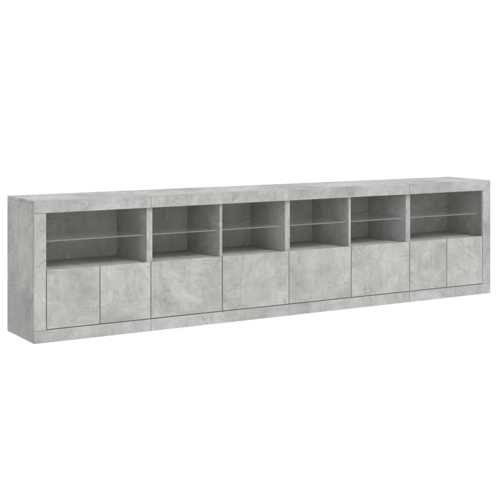Skjenk med LED-lys betonggrå 283x37x67 cm vidaXL