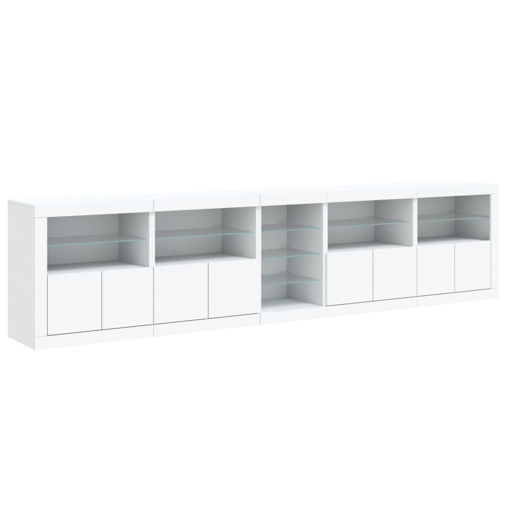 Skjenk med LED-lys hvit 283x37x67 cm